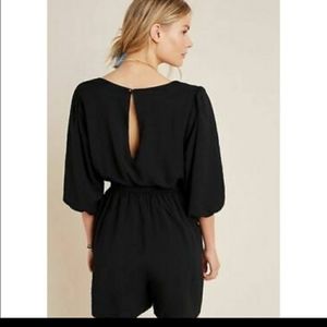Anthropologie Romper Black Texured Puffy Bubble Sleeves  XS by Anthropologie